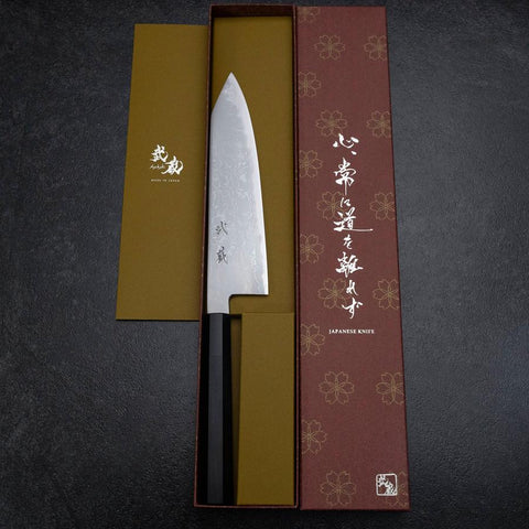 Kiritsuke Blue Steel #2 Damast Büffelhorn und Ebenholz Griff 200mm-[Musashi]-[Japan-Küchenmesser]