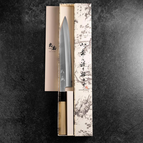 Kiritsuke Blue Steel #2 Kasumi Büffelhorn und Magnolienholz Griff 270mm-[Musashi]-[Japan-Küchenmesser]