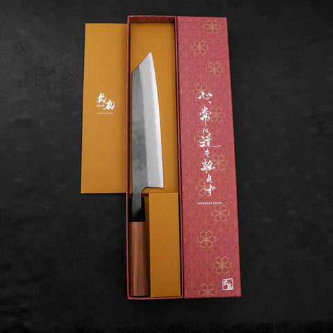 Kiritsuke Blue Steel #2 Kurouchi Buffalo Teak Handle 210M
