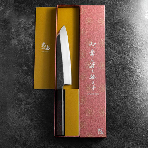 Kiritsuke Blue Steel #2 Kurouchi Nashiji Büffelhorn und Walnussholz Griff 200mm-[Musashi]-[Japan-Küchenmesser]