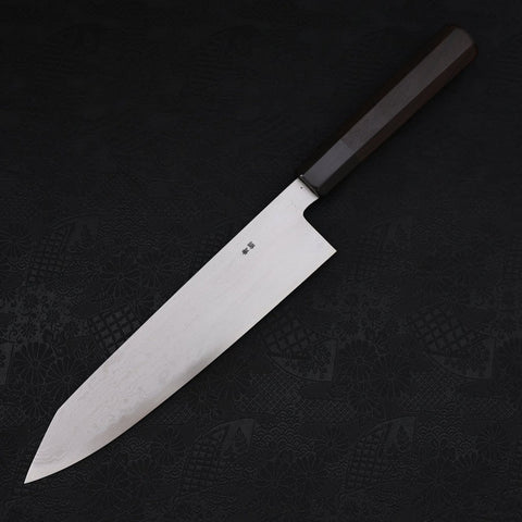 Kiritsuke Blue Steel #2 Suminagashi Buffalo Ebony Handle 240mm (9.4”)-[Musashi]-[Japanese-Kitchen-Knives]
