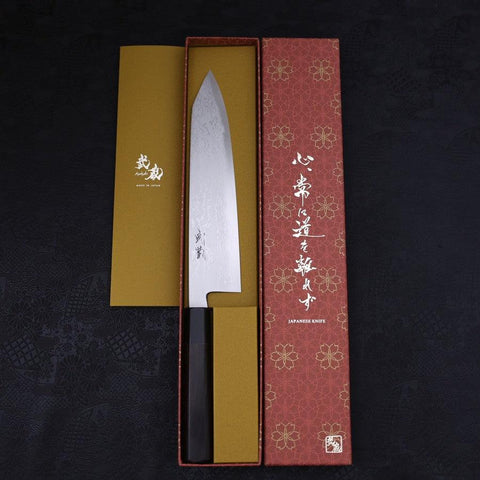 Kiritsuke Blue Steel #2 Suminagashi Büffelhorn und Ebenholz Griff 240mm-[Musashi]-[Japan-Küchenmesser]