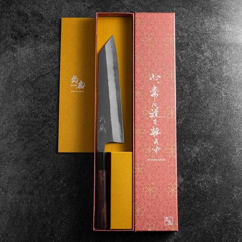 Kiritsuke Blue Super Kurouchi Damast Büffelhorn und Ebenholz Griff 210mm-[Musashi]-[Japan-Küchenmesser]