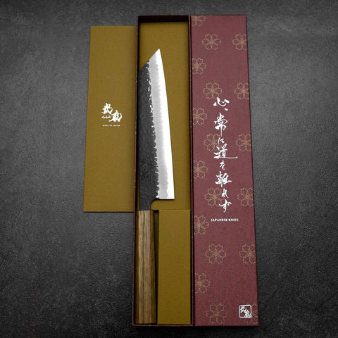 Kiritsuke Blue Super Kurouchi Tsuchime Eichenholz Griff 210mm-[Musashi]-[Japan-Küchenmesser]