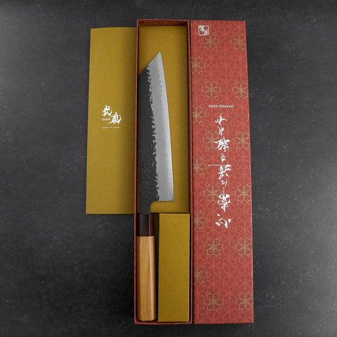 Kiritsuke Blue Super Kurouchi Tsuchime Zelkove Griff 210mm-[Musashi]-[Japan-Küchenmesser]