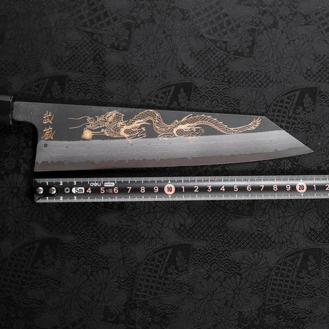 Kiritsuke Blue Steel #2 Kurouchi Damascus Chokin Dragon Buffalo Ebony Handle 210mm-[Musashi]-[Japanese-Kitchen-Knives]