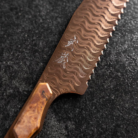 Kiritsuke Brotmesser VG-10 Kagami Damast Ahornholz Griff 210mm - Braun-[Musashi]-[Japan-Küchenmesser]