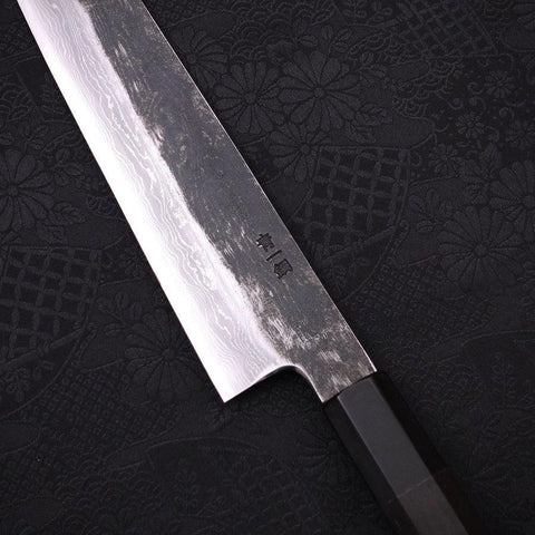 Kiritsuke Gyuto Blue Steel #1 Kurouchi Suminagashi Buffalo Ebony Handle 200mm (7.9”)-[Musashi]-[Japan-Küchenmesser]