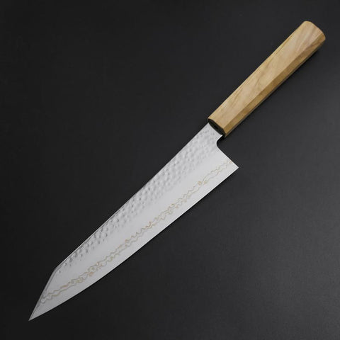 Kiritsuke Gyuto SLD Nickel Tsuchime Kolorierter Damast Olivenholz Griff 210mm Limited Edition-[Musashi]-[Japan-Küchenmesser]