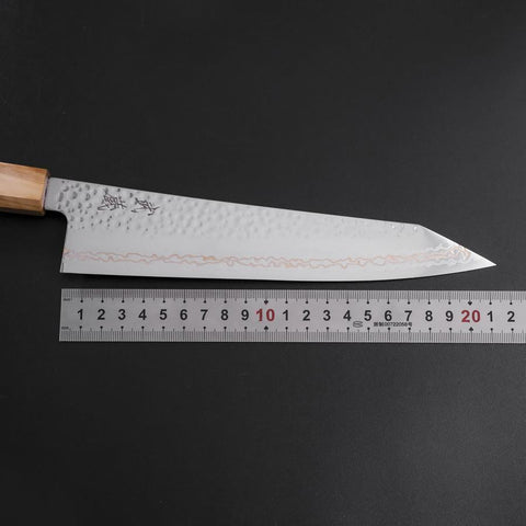 Kiritsuke Gyuto SLD Nickel Tsuchime Kolorierter Damast Olivenholz Griff 210mm Limited Edition-[Musashi]-[Japan-Küchenmesser]