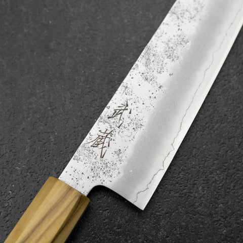 Kiritsuke Gyuto Silver Steel #3 Nashiji Olivenholz Griff 205mm-[Musashi]-[Japan-Küchenmesser]