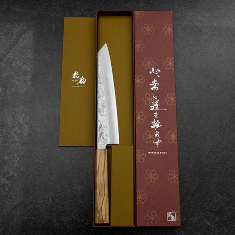 Kiritsuke Gyuto Silver Steel #3 Nashiji Olivenholz Griff 205mm-[Musashi]-[Japan-Küchenmesser]