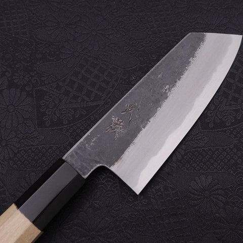 Kiritsuke Ko-Santoku White Steel #2 Kurouchi Büffelhorn und Magnolienholz Griff 135mm-[Musashi]-[Japan-Küchenmesser]