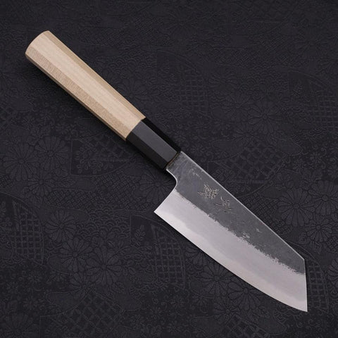 Kiritsuke Ko-Santoku White Steel #2 Kurouchi Büffelhorn und Magnolienholz Griff 135mm-[Musashi]-[Japan-Küchenmesser]