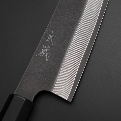 Kiritsuke Kobalt Edelstahl HRC62 Kurouchi Damast Büffelhorn und Ebenholz Griff 210mm-[Musashi]-[Japan-Küchenmesser]