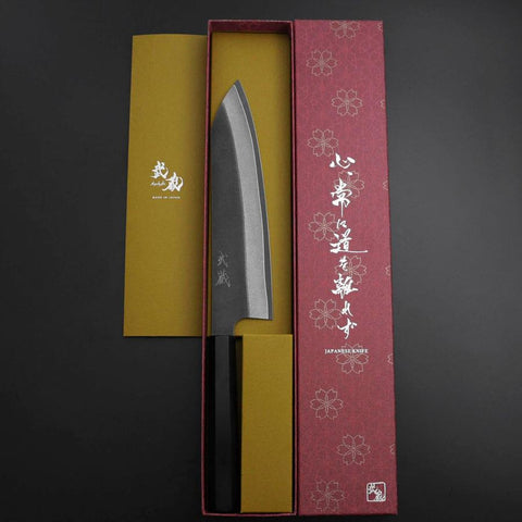 Kiritsuke Kobalt Edelstahl HRC62 Kurouchi Damast Büffelhorn und Ebenholz Griff 210mm-[Musashi]-[Japan-Küchenmesser]