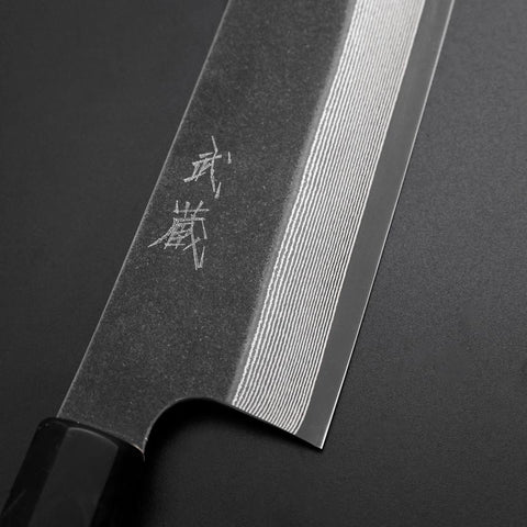 Kiritsuke Kobalt Edelstahl HRC62 Kurouchi Damast Büffelhorn und Ebenholz Griff 240mm-[Musashi]-[Japan-Küchenmesser]
