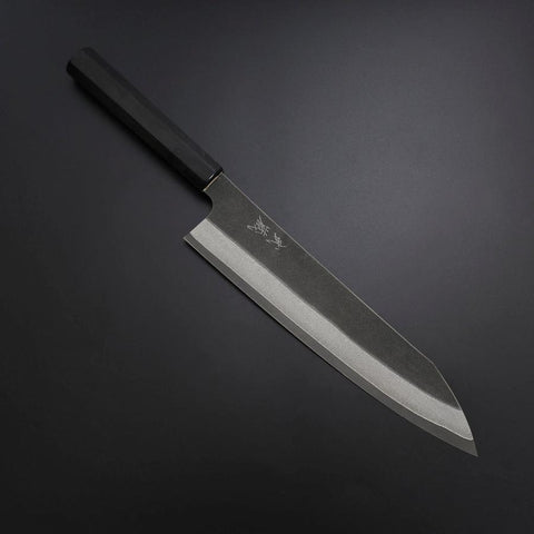 Kiritsuke Kobalt Edelstahl HRC62 Kurouchi Damast Büffelhorn und Ebenholz Griff 240mm-[Musashi]-[Japan-Küchenmesser]