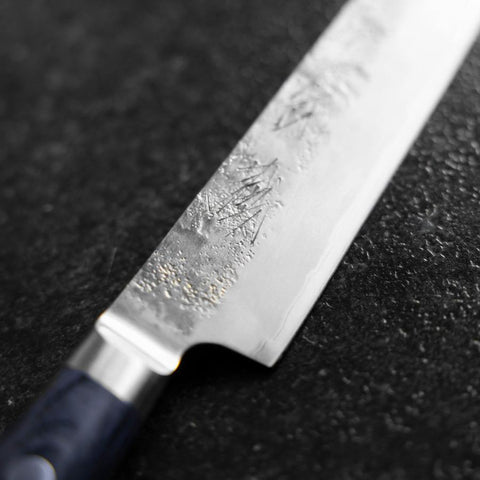 Kiritsuke Petty Blue Steel #2 Nashiji Edelstahlummantelung Westlicher Dunkelblauer Griff 140mm-[Musashi]-[Japan-Küchenmesser]
