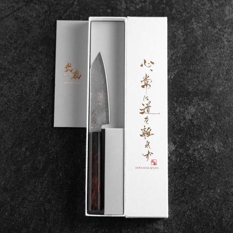 Kiritsuke Petty SLD Black Damascus Ebony Handle 110mm (4.3”)-[Musashi]-[Japanese-Kitchen-Knives]
