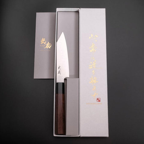 Kiritsuke Petty SLD Kagami Büffelhorn und Walnussholz Griff 125mm-[Musashi]-[Japan-Küchenmesser]