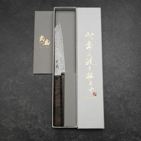 Kiritsuke Petty VG-10 Damast Brauner Birkenholz Griff 135mm-[Musashi]-[Japan-Küchenmesser]