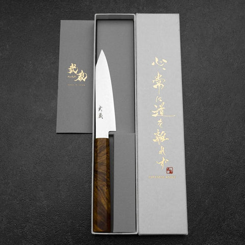 Kiritsuke Petty VG-10 Damast Gelb-Brauner Birkenholz Griff 120mm-[Musashi]-[Japan-Küchenmesser]