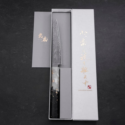 Kiritsuke Petty VG-10 Damast Weiß-Schwarzer Ozeanplastik Griff mit Blattgold 130mm-[Musashi]-[Japan-Küchenmesser]