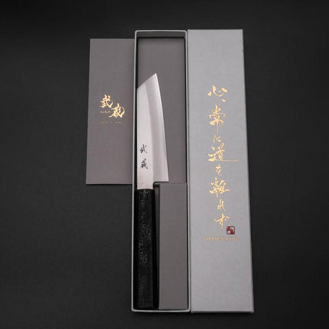 Kiritsuke Petty VG-10 Poliert Schwarzer Ishime Urushi Griff 125mm-[Musashi]-[Japan-Küchenmesser]