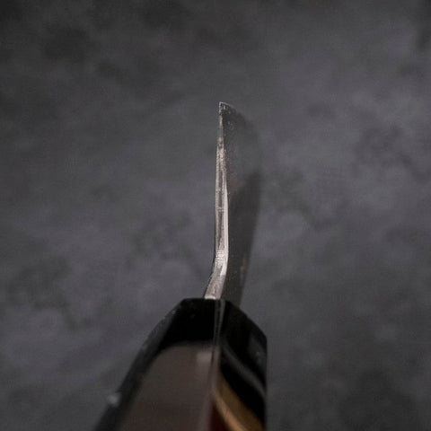 Kiritsuke Santoku Blue Steel #1 Kurouchi Suminagashi Büffelhorn und Ebenholz Griff 170mm-[Musashi]-[Japan-Küchenmesser]