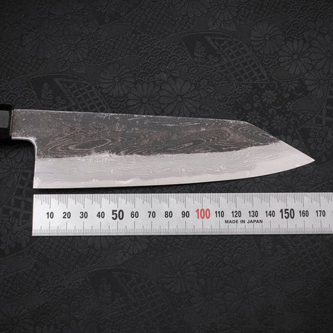 Kiritsuke Santoku Blue Steel #1 Kurouchi Suminagashi Büffelhorn und Ebenholz Griff 170mm-[Musashi]-[Japan-Küchenmesser]