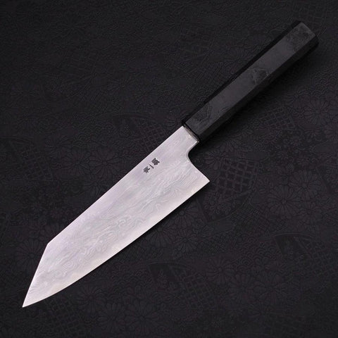 Kiritsuke Santoku Blue Steel #1 Suminagashi Schwarzer Ishime Griff 170mm-[Musashi]-[Japan-Küchenmesser]