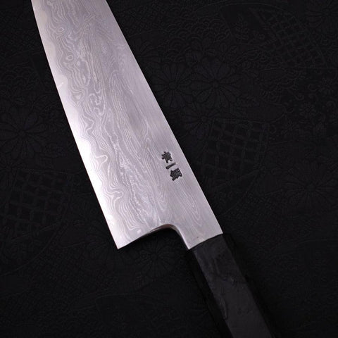 Kiritsuke Santoku Blue Steel #1 Suminagashi Schwarzer Ishime Griff 170mm-[Musashi]-[Japan-Küchenmesser]
