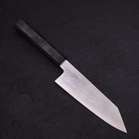 Kiritsuke Santoku Blue Steel #1 Suminagashi Schwarzer Ishime Griff 170mm-[Musashi]-[Japan-Küchenmesser]