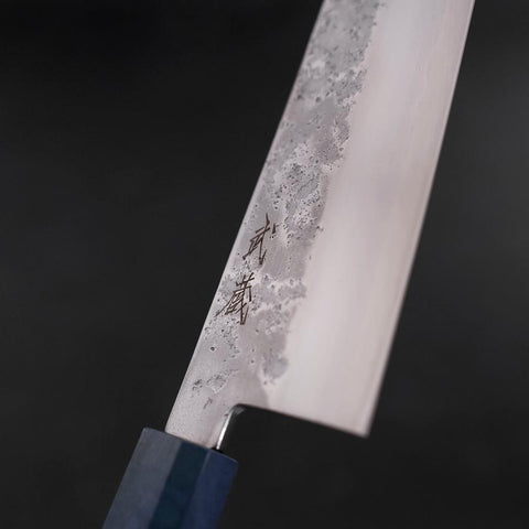 Kiritsuke Santoku Silver Steel #3 Nashiji Blauer Ahornholz Griff 180mm-[Musashi]-[Japan-Küchenmesser]