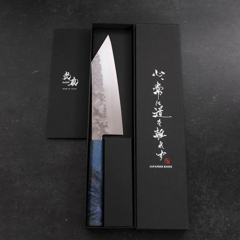 Kiritsuke Santoku Silver Steel #3 Nashiji Blauer Ahornholz Griff 180mm-[Musashi]-[Japan-Küchenmesser]