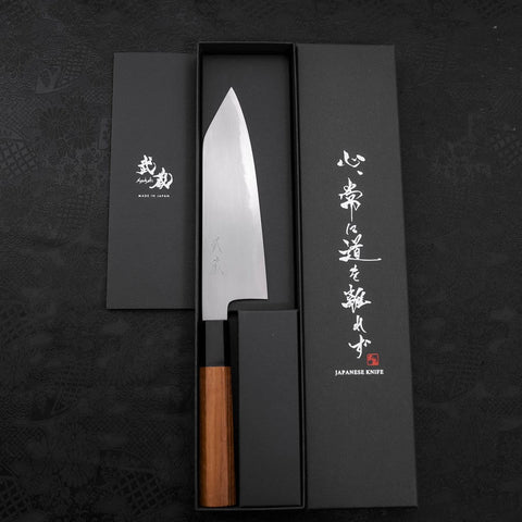 Kiritsuke Santoku White Steel #2 Kasumi Büffelhorn und Teakholz Griff 180mm-[Musashi]-[Japan-Küchenmesser]