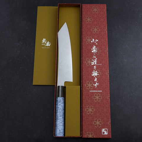 Kiritsuke Silver Steel #3 Nickel Damast Büffelhorn und Türkis Griff 210mm-[Musashi]-[Japan-Küchenmesser]
