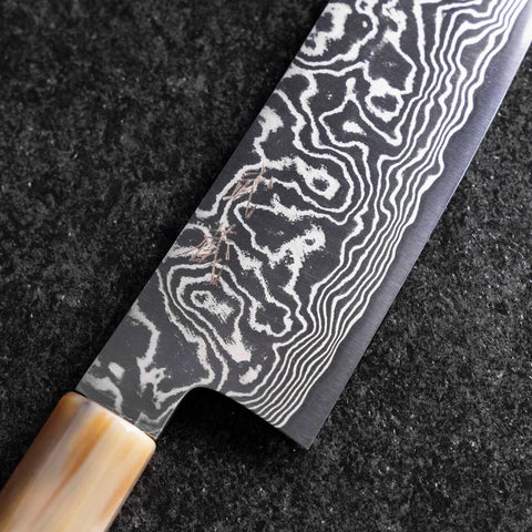 Kiritsuke Silver Steel #3 Nickel Damast Büffelhorn und Türkis Griff 230mm-[Musashi]-[Japan-Küchenmesser]