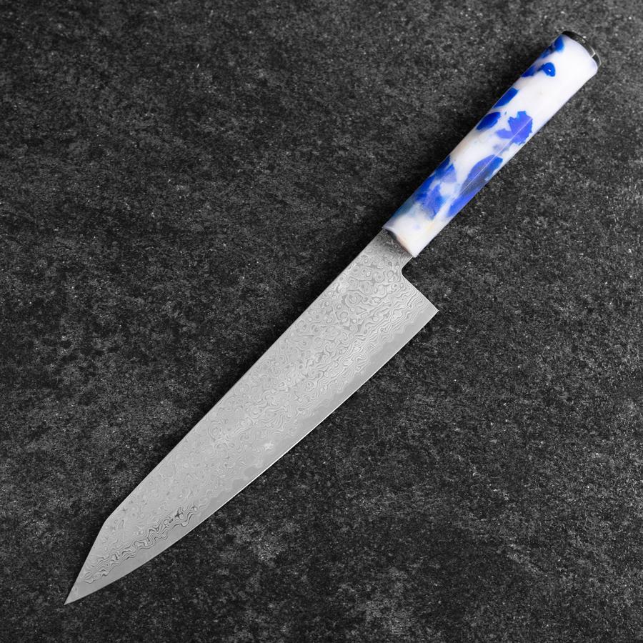 Kiritsuke VG-10 Damast Blau-Weißer Mix Ozeanplastik Griff 210mm-[Musashi]-[Japan-Küchenmesser]