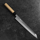 Kiritsuke Yanagiba Blue Steel #2 Kasumi Büffelhorn und Magnolienholz Griff 260mm-[Musashi]-[Japan-Küchenmesser]