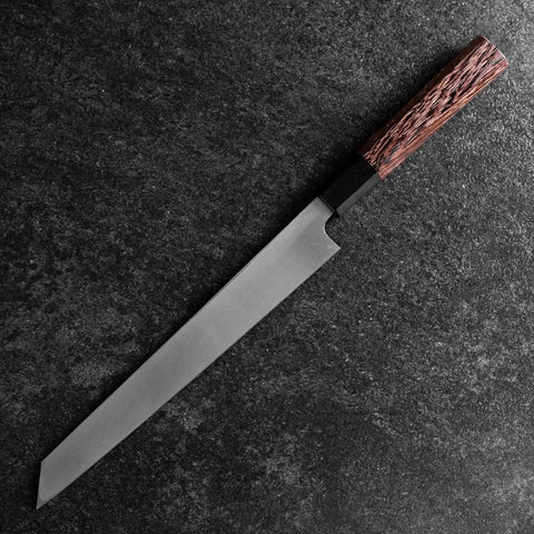Kiritsuke Yanagiba Blue Steel #2 Kurouchi Büffelhorn und Wenge Griff 240mm-[Musashi]-[Japan-Küchenmesser]