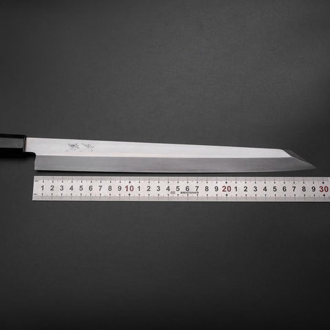 Kiritsuke Yanagiba Silver Steel #3 Kasumi Büffelhorn und Ebenholz Griff 300mm-[Musashi]-[Japan-Küchenmesser]
