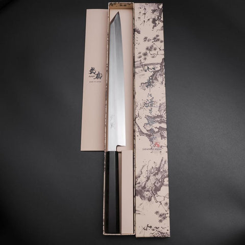 Kiritsuke Yanagiba Silver Steel #3 Kasumi Büffelhorn und Ebenholz Griff 300mm-[Musashi]-[Japan-Küchenmesser]
