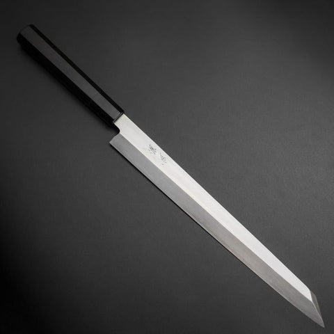 Kiritsuke Yanagiba Silver Steel #3 Kasumi Büffelhorn und Ebenholz Griff 300mm-[Musashi]-[Japan-Küchenmesser]