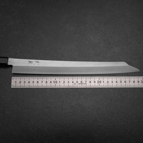Kiritsuke Yanagiba Silver Steel #3 Kasumi Büffelhorn und Ebenholz Griff 300mm (Sori)-[Musashi]-[Japan-Küchenmesser]