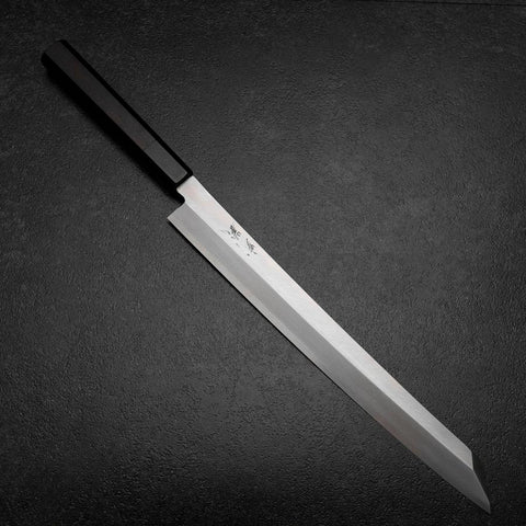 Kiritsuke Yanagiba Silver Steel #3 Kasumi Büffelhorn und Ebenholz Griff 300mm (Sori)-[Musashi]-[Japan-Küchenmesser]