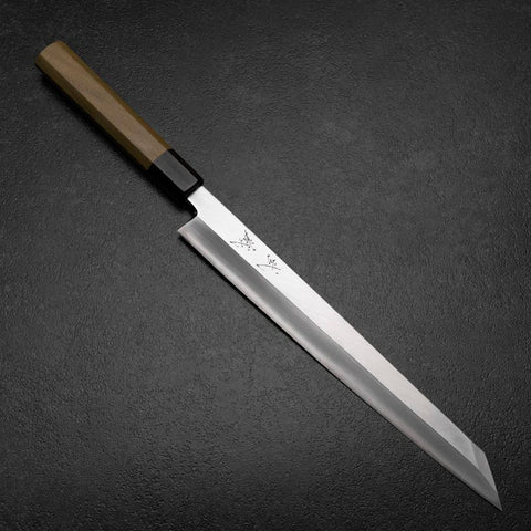 Kiritsuke Yanagiba Silver Steel #3 Kasumi Büffelhorn und Magnolienholz Griff 270mm-[Musashi]-[Japan-Küchenmesser]