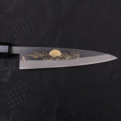 Koyanagi Blue Steel #2 Kurouchi Chokin "Sonne Im Wolkenmeer" Büffelhorn und Ebenholz Griff 135mm-[Musashi]-[Japan-Küchenmesser]
