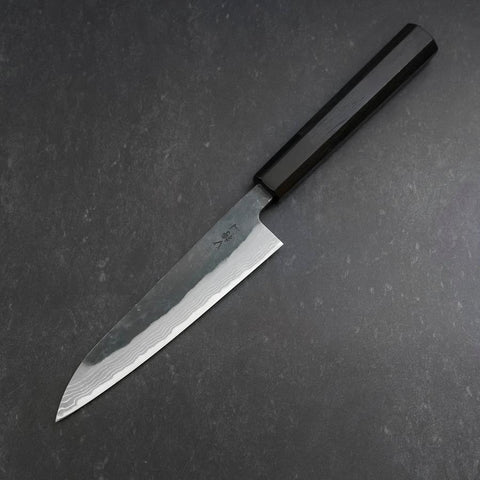 Koyanagi Blue Steel #2 Kurouchi Damast Büffelhorn und Ebenholz Griff 135mm-[Musashi]-[Japan-Küchenmesser]